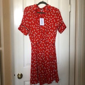 GANNI silvery twist-front floral-print crepe dress